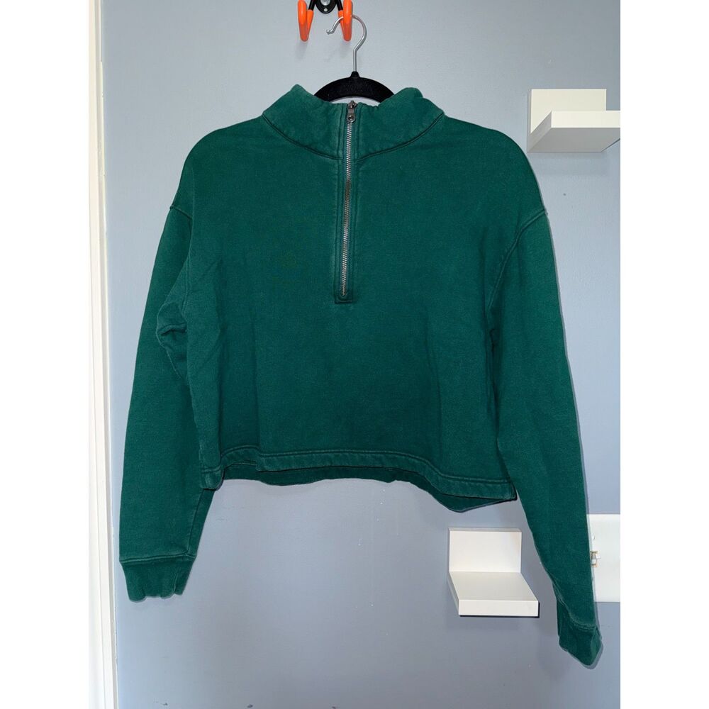 Girlfriend Collective Emerald Green Cropped Quarter-Zip | Size Medium | Comfy